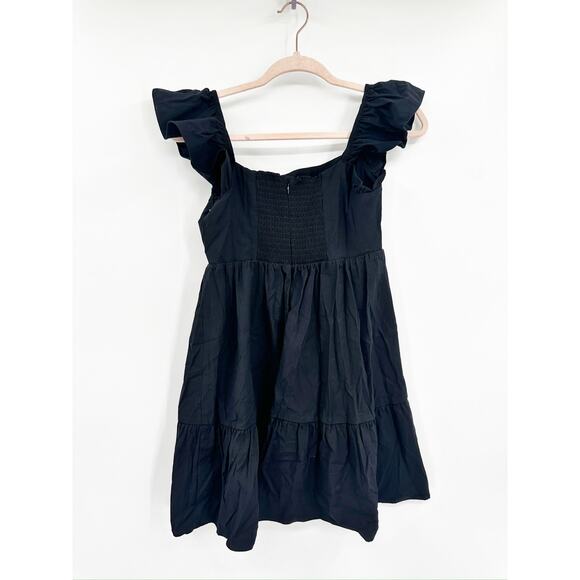 Reformation Jeune Black Tiered Square Neck Cap Sleeve Mini Dress Size 6 - Picture 4 of 6
